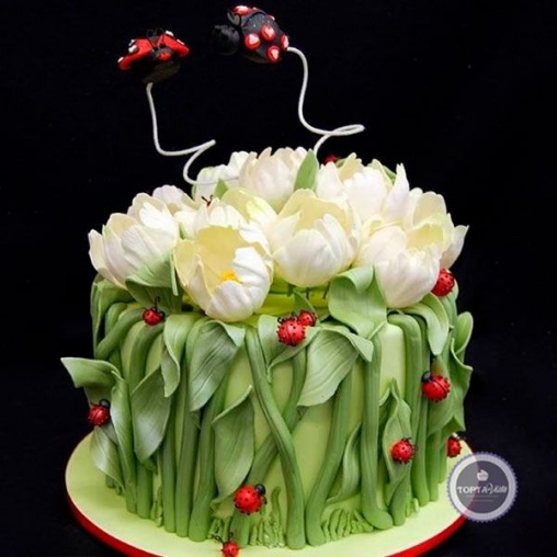 торт для женщин тюльпаны