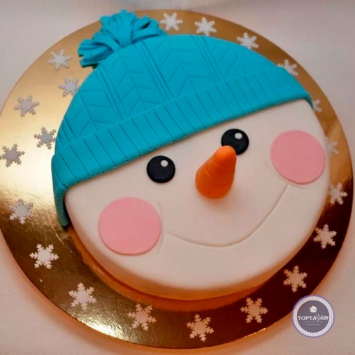 Новогодний торт - Снеговик в шапке