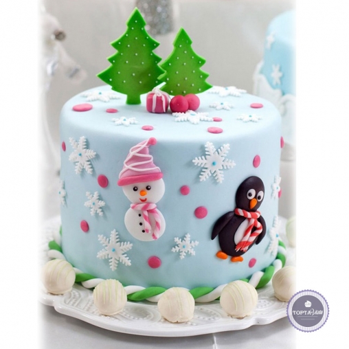 Новогодний торт - Пингвин и снеговик