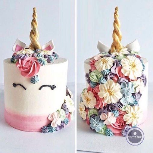 Детский торт - Единорог в цветах