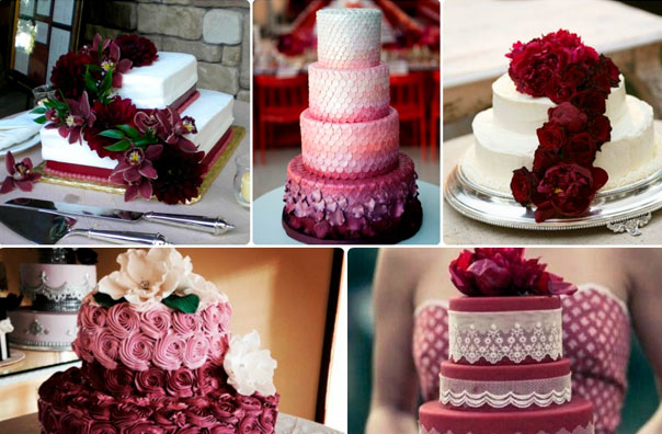 Бордовый свадебный торт